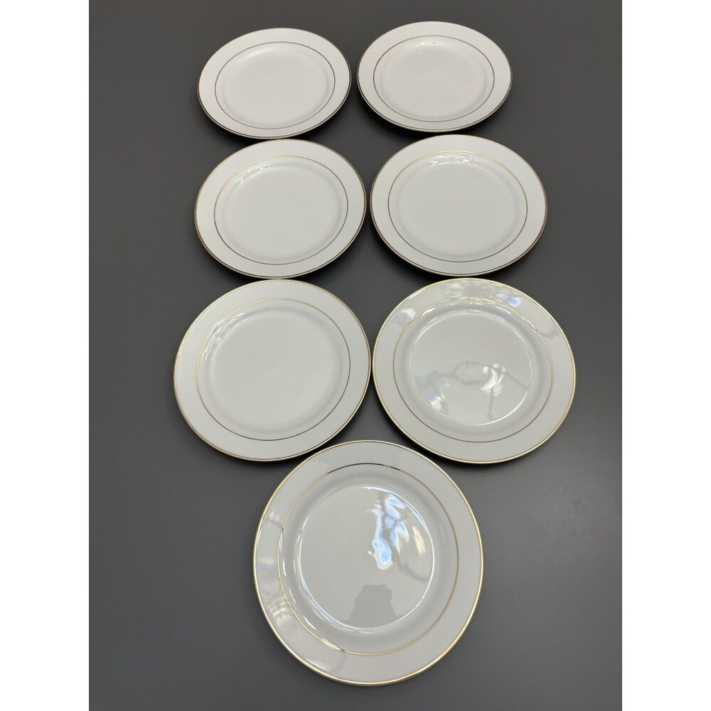 Vintage Dessert Salad Plates Kennex White W/ Gold Rims 7.75" Set of 7